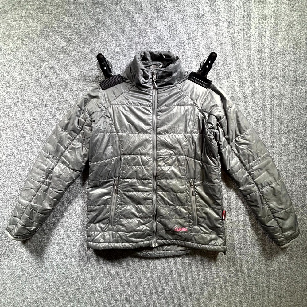 Cabela's Quilted Jacket Women's Medium Gray Full Zip Insulated Winter Outerwear